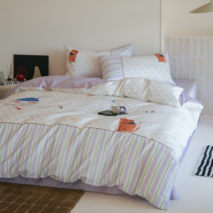 91家纺网 家纺一手货源 找家纺 （总）云胡 2025新款A类100%长绒棉纯棉四件套-猫咪日记