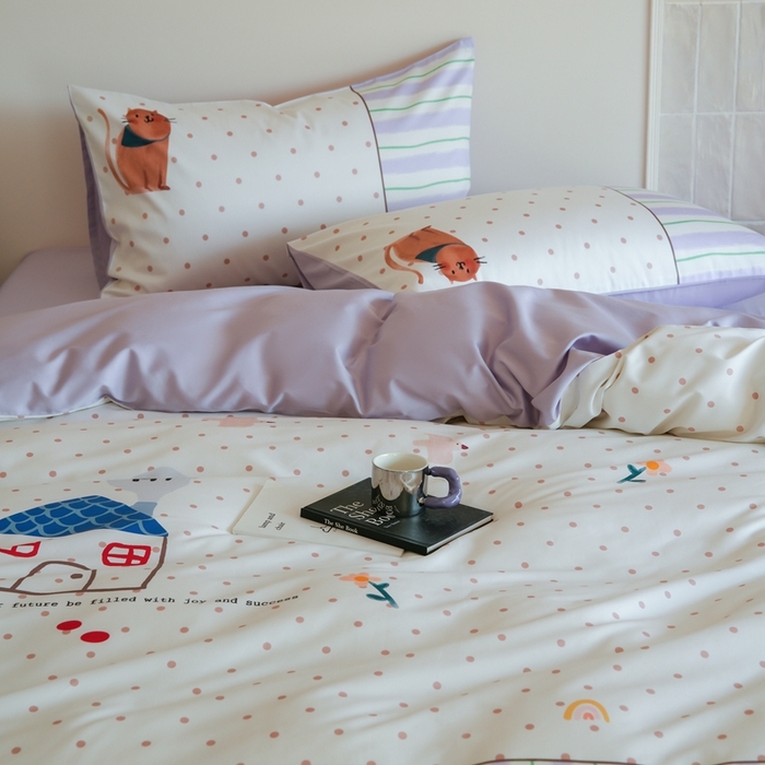 91家纺网 家纺一手货源 找家纺 （总）云胡 2025新款A类100%长绒棉纯棉四件套-猫咪日记