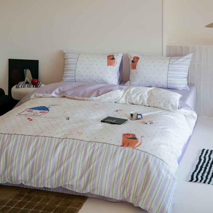 91家纺网 家纺一手货源 找家纺 （总）云胡 2025新款A类100%长绒棉纯棉四件套-猫咪日记