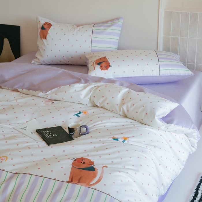 91家纺网 家纺一手货源 找家纺 （总）云胡 2025新款A类100%长绒棉纯棉四件套-猫咪日记