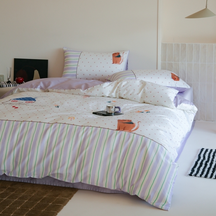 91家纺网 家纺一手货源 找家纺 （总）云胡 2025新款A类100%长绒棉纯棉四件套-猫咪日记