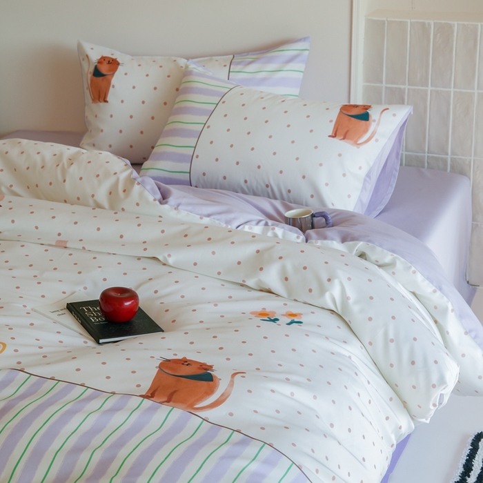 91家纺网 家纺一手货源 找家纺 （总）云胡 2025新款A类100%长绒棉纯棉四件套-猫咪日记