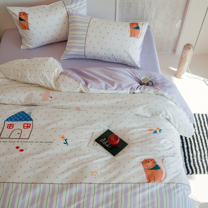 91家纺网 家纺一手货源 找家纺 （总）云胡 2025新款A类100%长绒棉纯棉四件套-猫咪日记