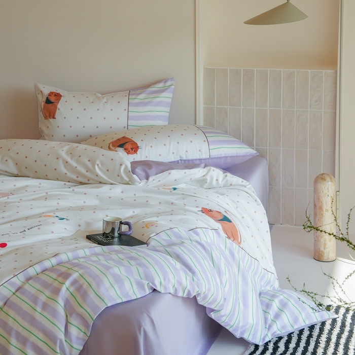 91家纺网 家纺一手货源 找家纺 （总）云胡 2025新款A类100%长绒棉纯棉四件套-猫咪日记