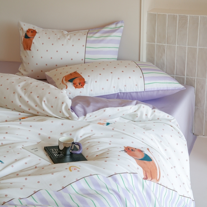 91家纺网 家纺一手货源 找家纺 （总）云胡 2025新款A类100%长绒棉纯棉四件套-猫咪日记