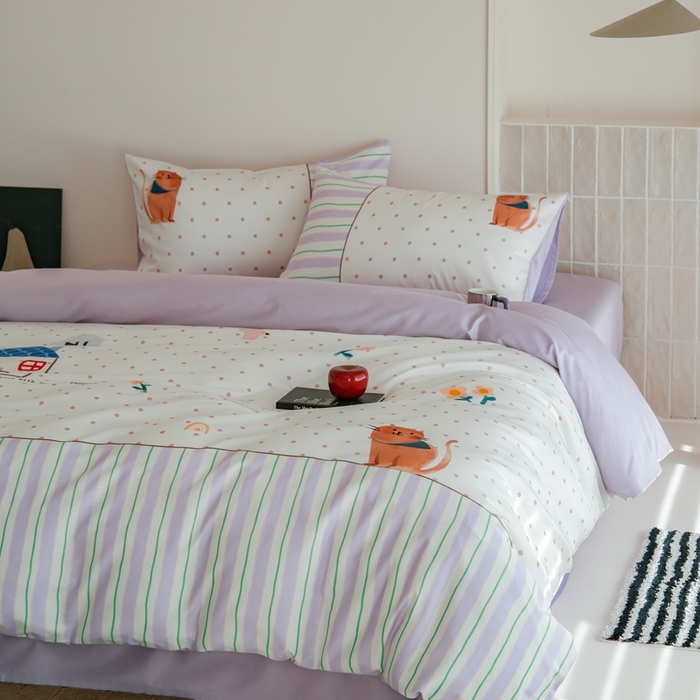 91家纺网 家纺一手货源 找家纺 （总）云胡 2025新款A类100%长绒棉纯棉四件套-猫咪日记