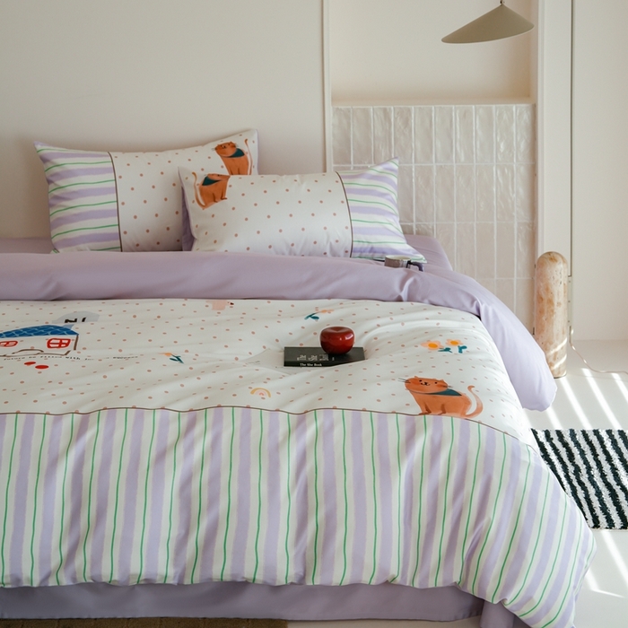 91家纺网 家纺一手货源 找家纺 （总）云胡 2025新款A类100%长绒棉纯棉四件套-猫咪日记