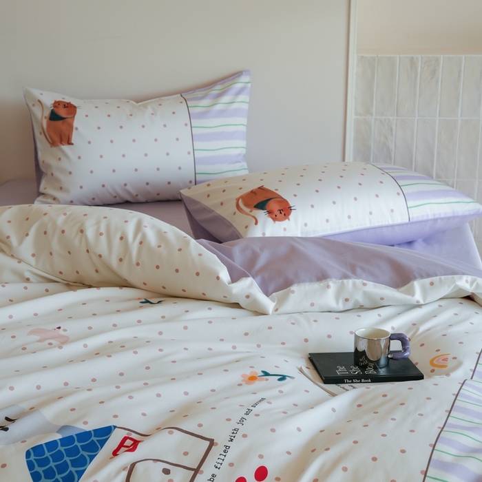 91家纺网 家纺一手货源 找家纺 （总）云胡 2025新款A类100%长绒棉纯棉四件套-猫咪日记