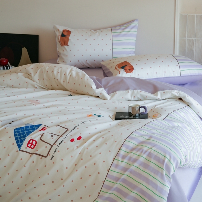 91家纺网 家纺一手货源 找家纺 （总）云胡 2025新款A类100%长绒棉纯棉四件套-猫咪日记