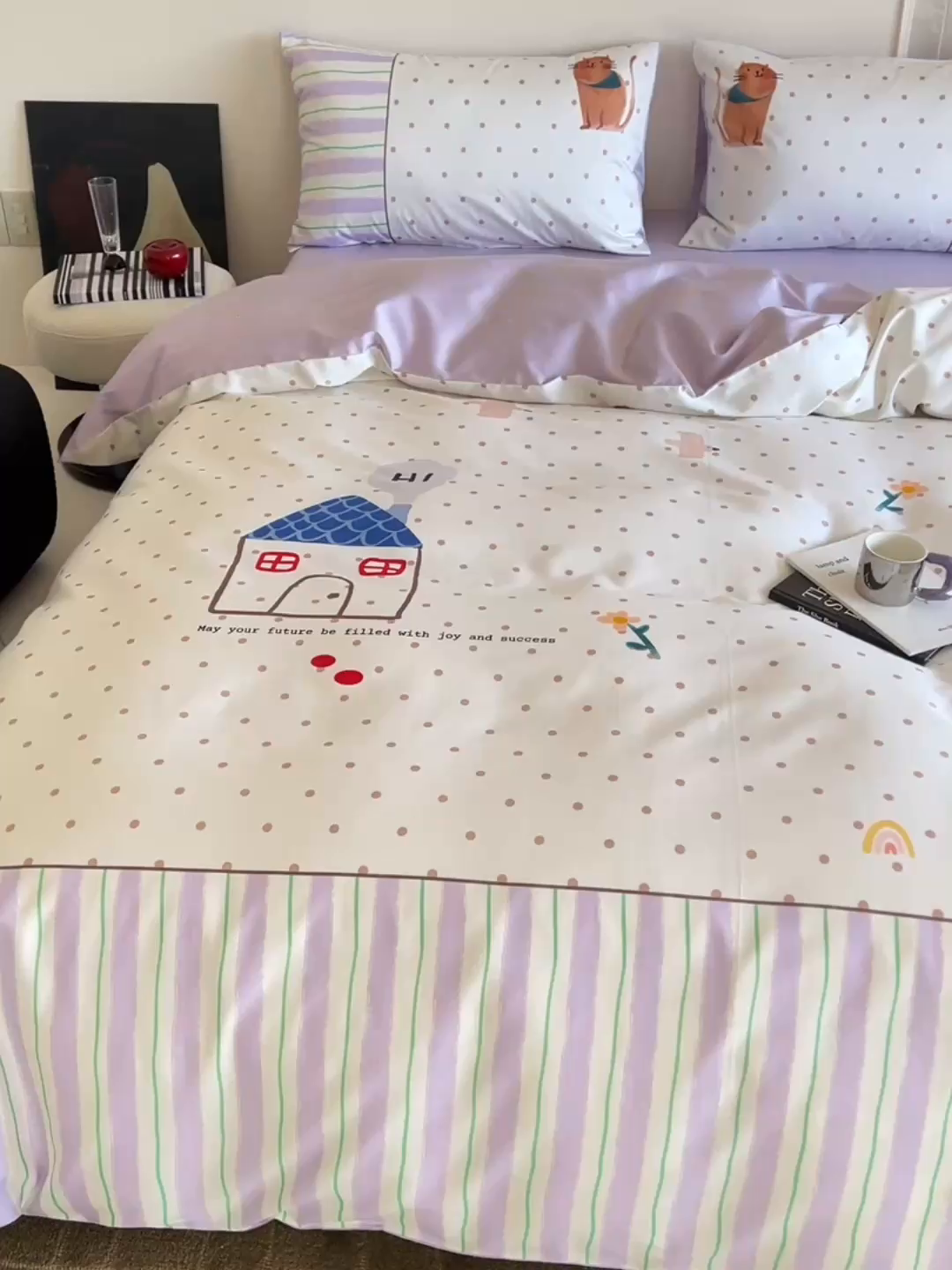 91家纺网 家纺一手货源 找家纺 （总）云胡 2025新款A类100%长绒棉纯棉四件套-猫咪日记