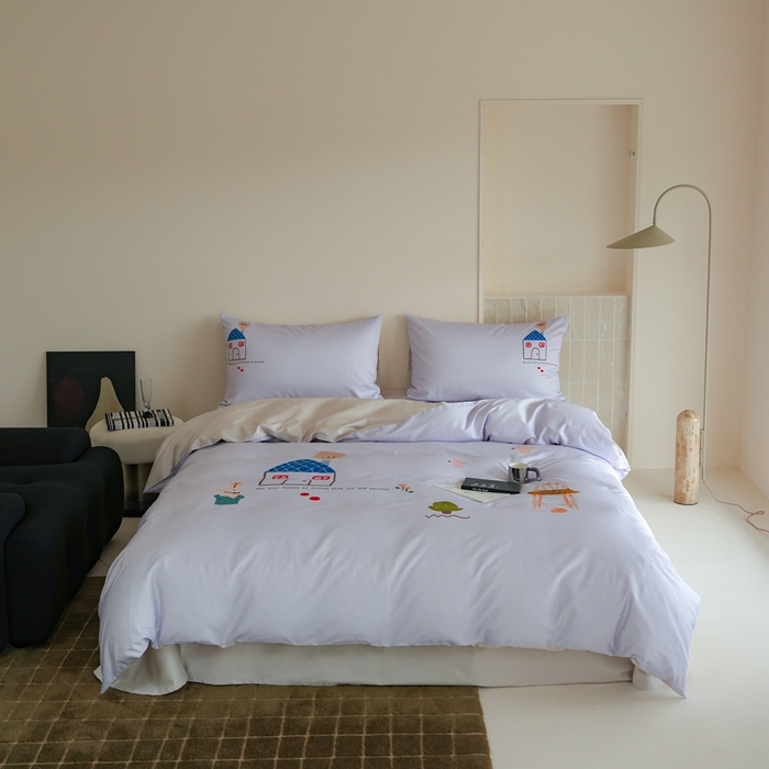 91家纺网 家纺一手货源 找家纺 （总）云胡 2024新款50支长绒棉宽边工艺刺绣四件套-兰茵（新拍图）