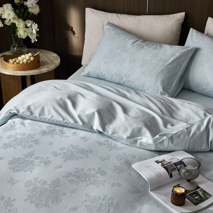 91家纺网 家纺一手货源 找家纺 （总）云胡 2025新款A类水洗工艺纯棉四件套-若曦-浅云蓝