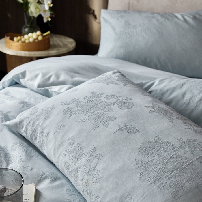 91家纺网 家纺一手货源 找家纺 （总）云胡 2025新款A类水洗工艺纯棉四件套-若曦-浅云蓝