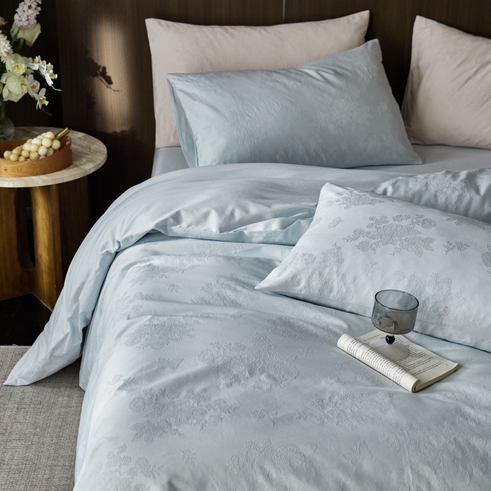 91家纺网 家纺一手货源 找家纺 （总）云胡 2025新款A类水洗工艺纯棉四件套-若曦-浅云蓝