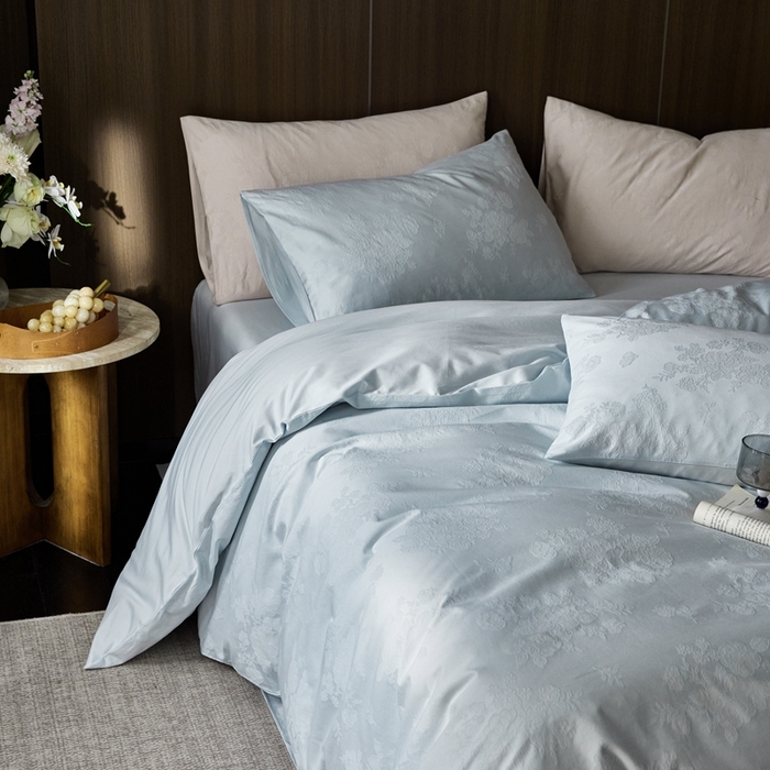 91家纺网 家纺一手货源 找家纺 （总）云胡 2025新款A类水洗工艺纯棉四件套-若曦-浅云蓝