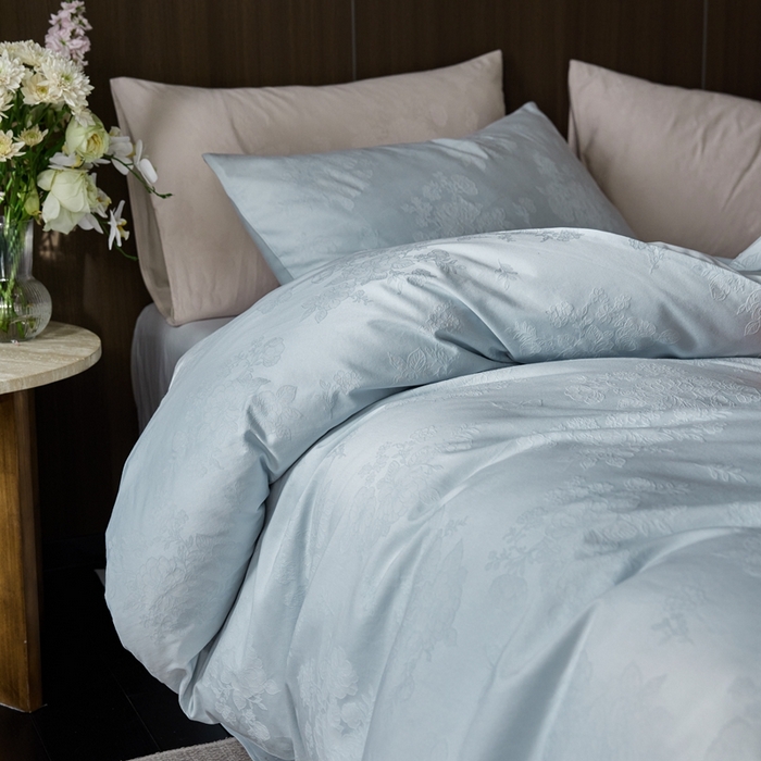 91家纺网 家纺一手货源 找家纺 （总）云胡 2025新款A类水洗工艺纯棉四件套-若曦-浅云蓝