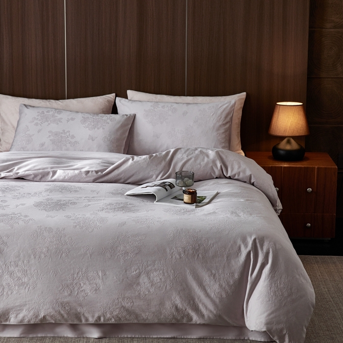 91家纺网 家纺一手货源 找家纺 （总）云胡 2025新款A类水洗工艺纯棉四件套-若曦-棠梨紫