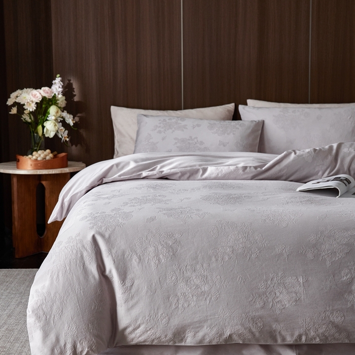 91家纺网 家纺一手货源 找家纺 （总）云胡 2025新款A类水洗工艺纯棉四件套-若曦-棠梨紫