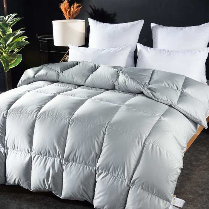 91家纺网 家纺一手货源 找家纺 圣梦莱羽绒家纺 2025新款120支全棉纯棉羽绒冬被 95鹅绒被子加厚被芯羽绒（假一赔十万元） 灰色