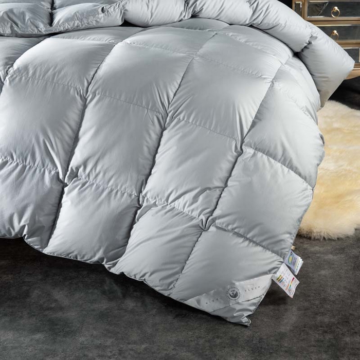 91家纺网 家纺一手货源 找家纺 圣梦莱羽绒家纺 2025新款120支全棉纯棉羽绒冬被 95鹅绒被子加厚被芯羽绒（假一赔十万元） 灰色