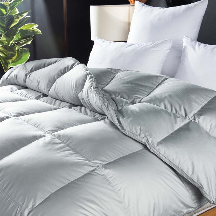 91家纺网 家纺一手货源 找家纺 圣梦莱羽绒家纺 2025新款120支全棉纯棉羽绒冬被 95鹅绒被子加厚被芯羽绒（假一赔十万元） 灰色