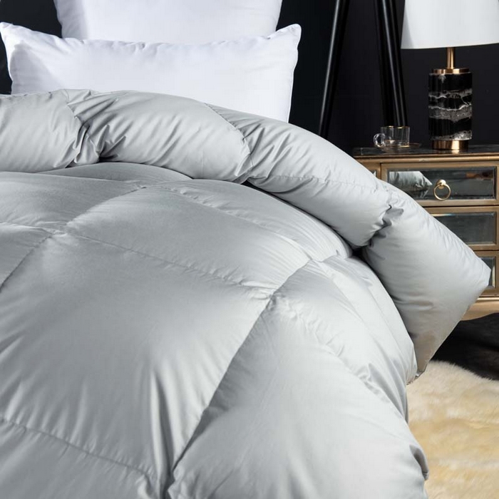 91家纺网 家纺一手货源 找家纺 圣梦莱羽绒家纺 2025新款120支全棉纯棉羽绒冬被 95鹅绒被子加厚被芯羽绒（假一赔十万元） 灰色