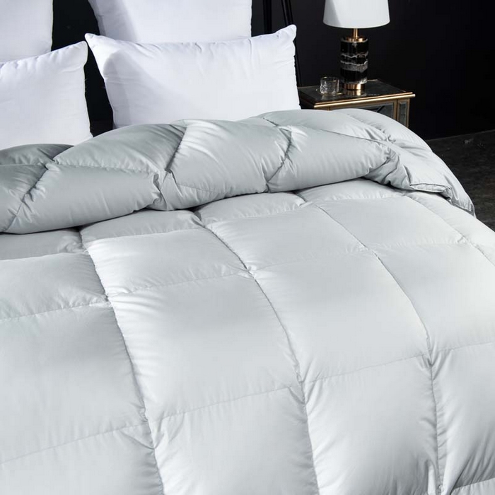 91家纺网 家纺一手货源 找家纺 圣梦莱羽绒家纺 2025新款120支全棉纯棉羽绒冬被 95鹅绒被子加厚被芯羽绒（假一赔十万元） 灰色