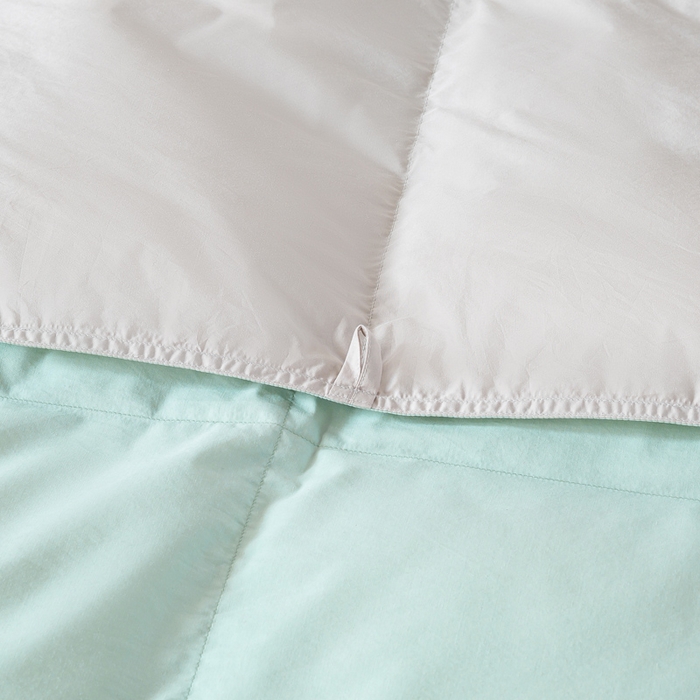 91家纺网 家纺一手货源 找家纺 圣梦莱羽绒家纺 2025春夏新款可水洗羽绒夏被 90拒水白鸭绒被子被芯羽绒（假一赔十万元） 浅绿+天云灰