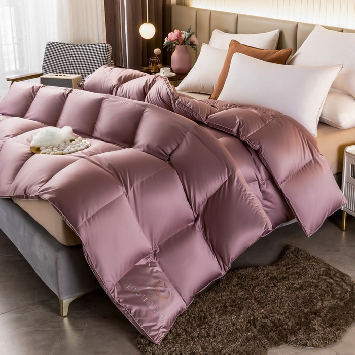 91家纺网 家纺一手货源 找家纺 圣梦莱羽绒家纺 2025新款真丝被壳羽绒冬被95鹅绒被子加厚被芯羽绒 95白鹅绒被（ 假一赔十万元） 深豆沙