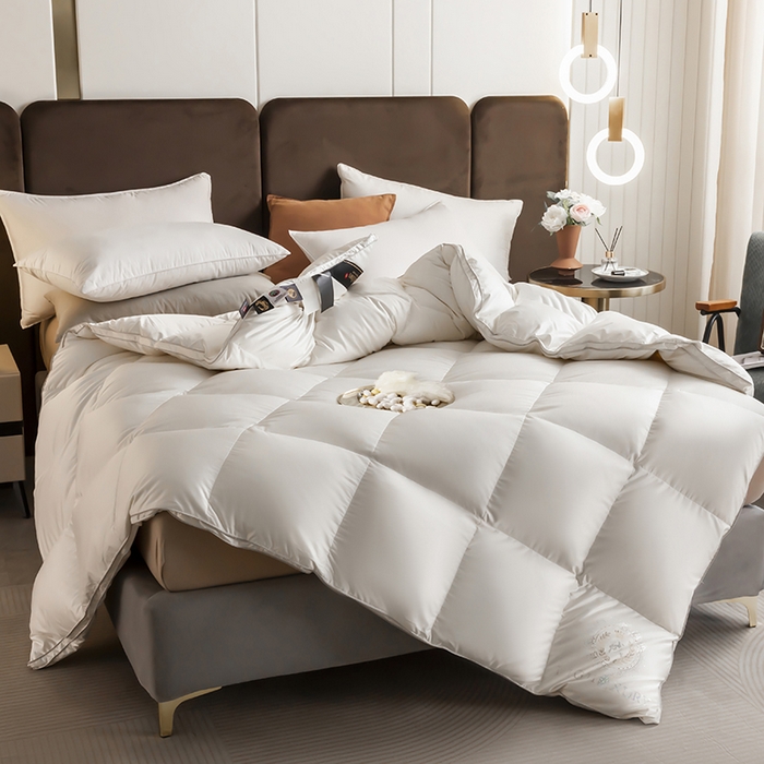 91家纺网 家纺一手货源 找家纺 圣梦莱羽绒家纺 2025新款真丝被壳羽绒冬被95鹅绒被子加厚被芯羽绒 95白鹅绒被（ 假一赔十万元） 白色