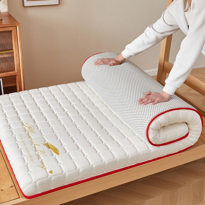 91家纺网 家纺一手货源 找家纺 希廷顿 2025春夏新款方格宿舍床垫单床垫 白色-方格-羽毛烫画