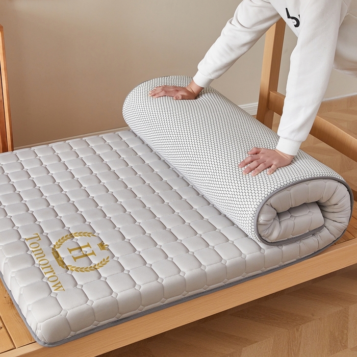 91家纺网 家纺一手货源 找家纺 希廷顿 2025春夏新款方格宿舍床垫单床垫 浅灰-方格-H烫画