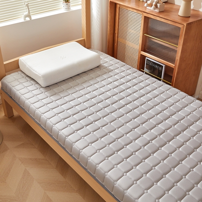 91家纺网 家纺一手货源 找家纺 希廷顿 2025春夏新款方格宿舍床垫单床垫 浅灰-方格-羽毛烫画