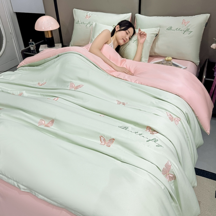 91家纺网 家纺一手货源 找家纺 （总）乐沐家纺 2025春夏新款水洗真丝绣花冰丝四件套