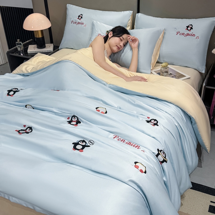 91家纺网 家纺一手货源 找家纺 （总）乐沐家纺 2025春夏新款水洗真丝绣花冰丝四件套