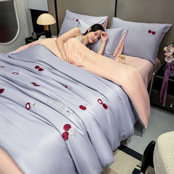 91家纺网 家纺一手货源 找家纺 （总）乐沐家纺 2025春夏新款水洗真丝绣花冰丝四件套