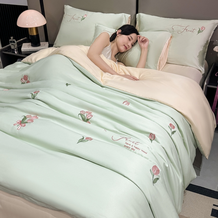 91家纺网 家纺一手货源 找家纺 （总）乐沐家纺 2025春夏新款水洗真丝绣花冰丝四件套