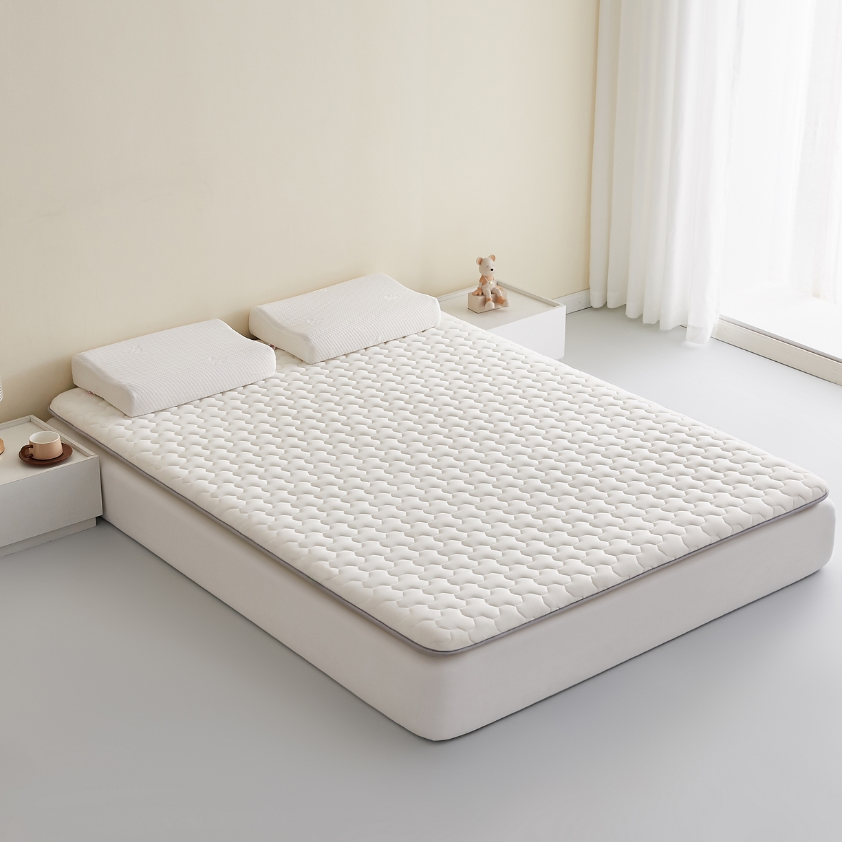 91家纺网 家纺一手货源 找家纺 希廷顿 2025春夏新款多边形床垫单床垫 白色-多边形