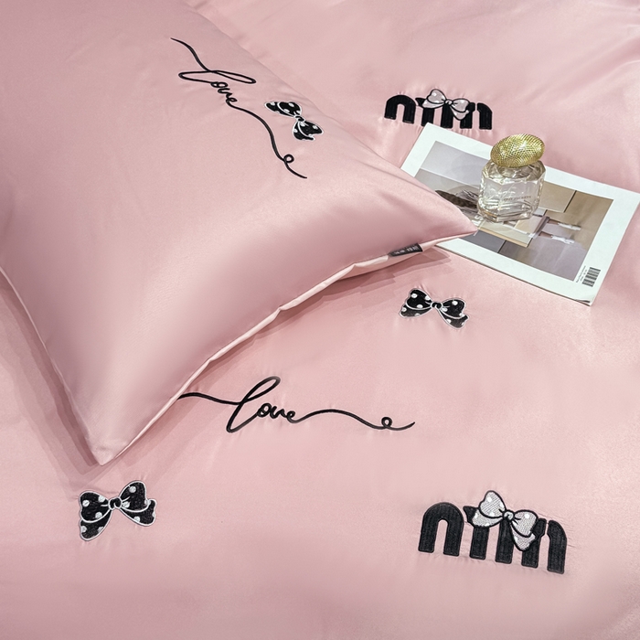 91家纺网 家纺一手货源 找家纺 乐沐家纺 2025春夏新款水洗真丝绣花冰丝四件套 mm-豆沙粉