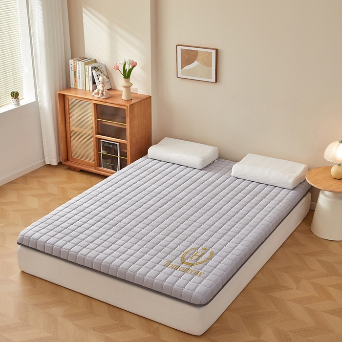 91家纺网 家纺一手货源 找家纺 希廷顿 2025春夏新款方格床垫单床垫 浅灰-方格-H烫画