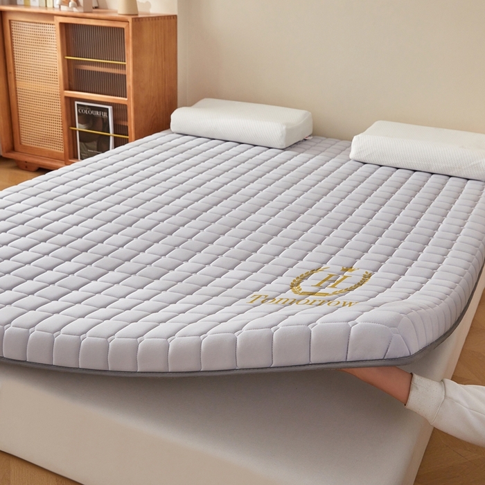 91家纺网 家纺一手货源 找家纺 希廷顿 2025春夏新款方格床垫单床垫 浅灰-方格-H烫画