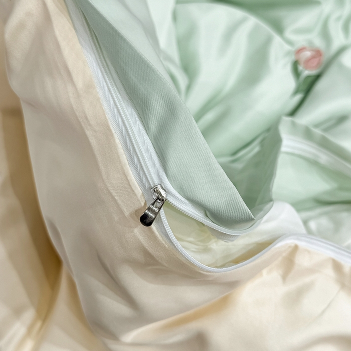 91家纺网 家纺一手货源 找家纺 乐沐家纺 2025春夏新款水洗真丝绣花冰丝四件套 郁金香-清香绿