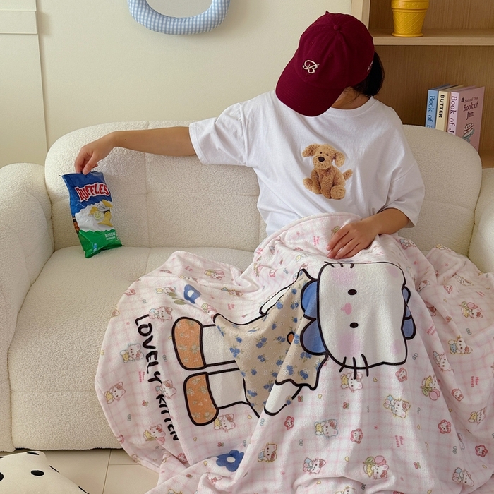 91家纺网 家纺一手货源 找家纺 美乐迪2025四季款双面牛奶绒毛毯空调毯 可爱小猫