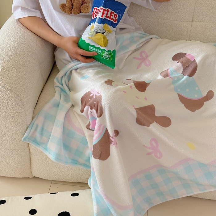 91家纺网 家纺一手货源 找家纺 美乐迪2025四季款双面牛奶绒毛毯空调毯 蓝格子狗