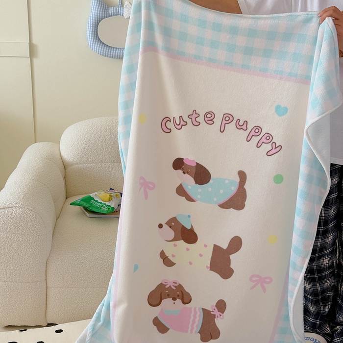 美乐迪2025四季款双面牛奶绒毛毯空调毯 蓝格子狗