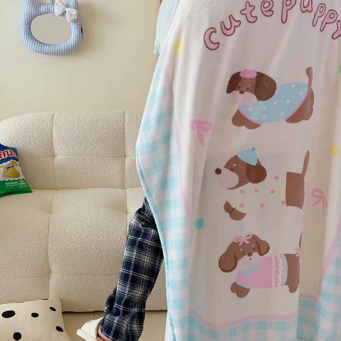 91家纺网 家纺一手货源 找家纺 美乐迪2025四季款双面牛奶绒毛毯空调毯 蓝格子狗