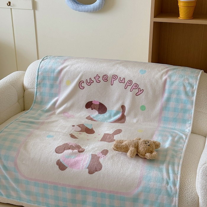 91家纺网 家纺一手货源 找家纺 美乐迪2025四季款双面牛奶绒毛毯空调毯 蓝格子狗