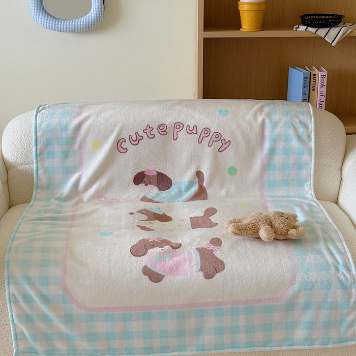 91家纺网 家纺一手货源 找家纺 美乐迪2025四季款双面牛奶绒毛毯空调毯 蓝格子狗