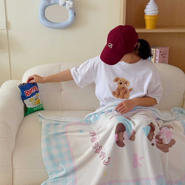 91家纺网 家纺一手货源 找家纺 美乐迪2025四季款双面牛奶绒毛毯空调毯 蓝格子狗