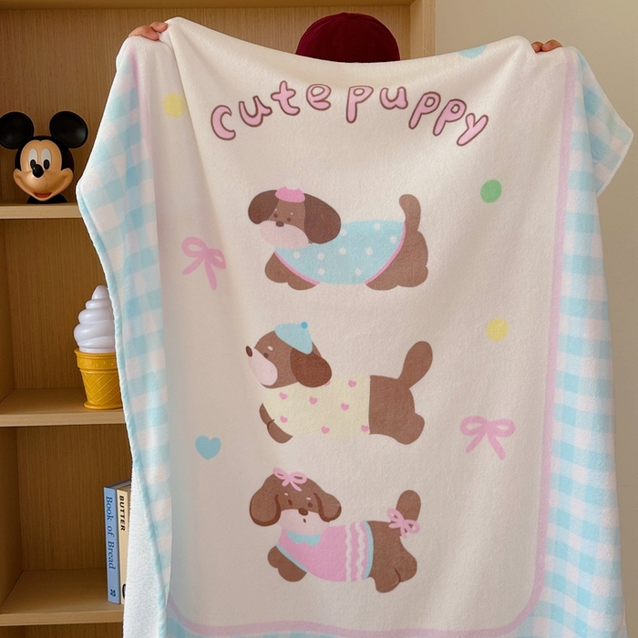 91家纺网 家纺一手货源 找家纺 美乐迪2025四季款双面牛奶绒毛毯空调毯 蓝格子狗